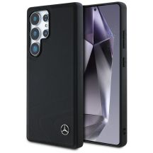 Mercedes Leather Horizontal Debossed Curves MagSafe Case for Samsung Galaxy S25 Ultra - Black