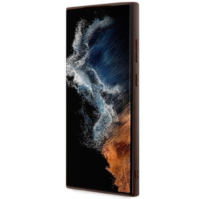 5. Guess 4G Collection Leather Metal Logo MagSafe Case for Samsung Galaxy S24 Ultra - Brown