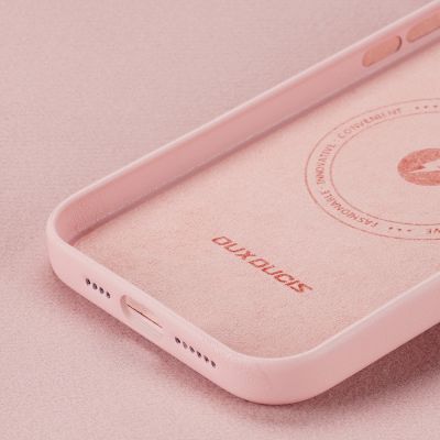 10. Dux Ducis Grit Leather Case for iPhone 14 Plus Elegant Faux Leather Cover (MagSafe Compatible) Pink