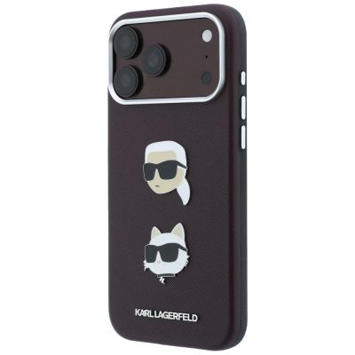 2. Karl Lagerfeld Saffiano with Karl & Choupette Heads Pins & Logo case for iPhone 18 Pro / 17 Pro - burgundy