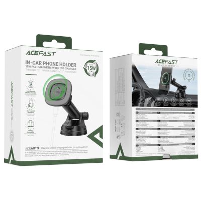 5. Acefast D47 Magnetic Dashboard Mount with Wireless Charger - Black