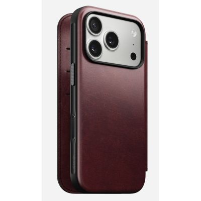 NOMAD Modern Leather Folio - MagSafe-compatible leather case for iPhone 17 Pro, Horween leather (burgundy)