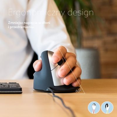 8. Ergonomic R-Go HE Left-Handed USB Mouse Black/Silver