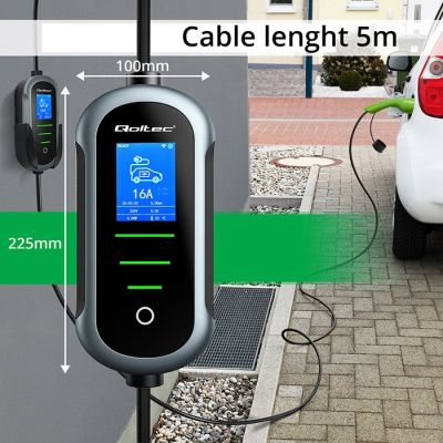 12. Qoltec Mobile charger for electric car EV with regulation 2in1 Type2 | 11kW | 400V | Wi-fi | TUYA | SMART LIFE | LCD | Portable | Wallbox | 5m