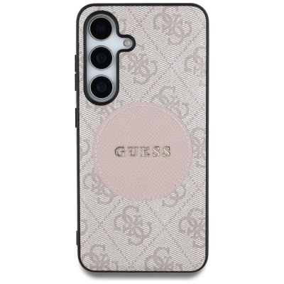 3. Guess 4G Round Patch Classic Logo MagSafe Case for Samsung Galaxy S25 Plus Pink