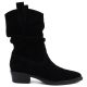 2. Black Ruched Leather Cowboy Ankle Boots for Women Sergio Leone BT-16-S