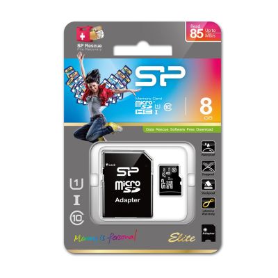 2. Silicon Power microSDHC Elite 8GB CL10 UHS-1 (U1) memory card + microSD-SD ADAPTER (SP008GBSTHBU1V10SP)