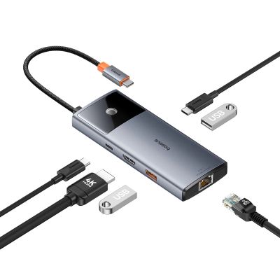 8. USB HUB 6in1 Baseus Metal Gleam Series II USB-A/USB-C/USB-C PD/HDMI/RJ45 - black