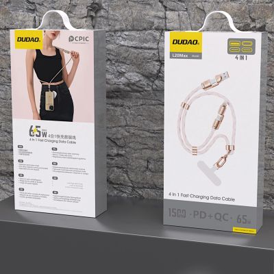 3. Dudao L20MAX 4in1 Cable / Lanyard USB-A / USB-C / Lightning PD QC 65W 1.5m - Pink