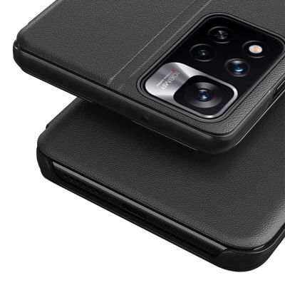 5. Eco Leather View Case Elegant Flip Cover with Stand Function Poco M4 Pro 5G Red