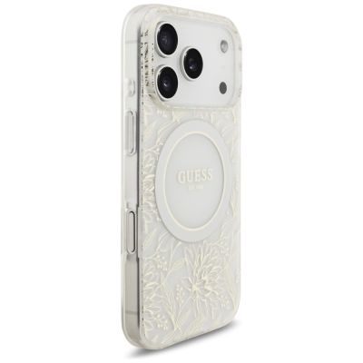 4. Guess IML Flowers Electro Pearl Strap MagSafe Case for iPhone 17 Pro - White