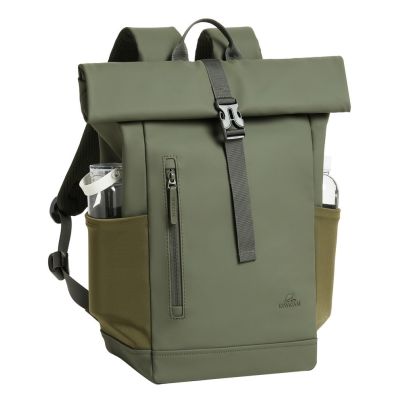 9. Rivacase Eden Backpack Travel Backpack Olive Waxed Leather (Pull Up), Polyester, Recycled Polyethylene Terephthalate (rPET)