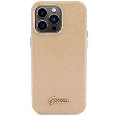 3. Guess Glitter Glossy Script case for iPhone 15 Pro Max - gold