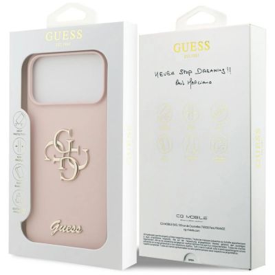 8. Guess Silicone Big 4G Script Case for iPhone 17 Pro Max - Pink