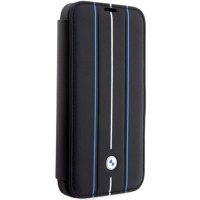 3. Case BMW BMBKP14L22RVSK iPhone 14 Pro 6.1" black/black bookcase Leather Stamp Blue Lines