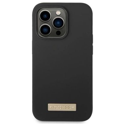 3. Guess GUHMP14LSBPLK iPhone 14 Pro 6.1" black/black hard case Silicone Logo Plate MagSafe