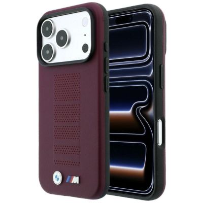 BMW M Blue Perfo Metal Logo MagSafe Case for iPhone 18 Pro Max / 17 Pro Max - Burgundy