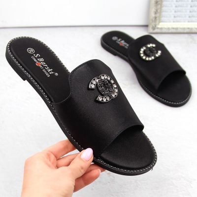 8. Comfortable slippers with zircons S.Barski W OLI258A black