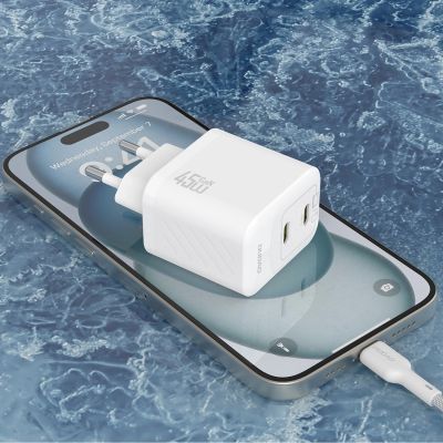 4. Dudao A28PCEU PD 45W GaN 2xUSB-C Wall Charger with USB-C Cable - White