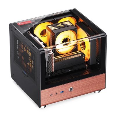 28. Jonsbo TK-0 PC Case, Mini-Tower, Mini-ITX, Tempered Glass, Wood - black