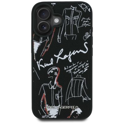 3. Karl Lagerfeld Grained Pattern & Logo MagSafe Case for iPhone 16 - Black