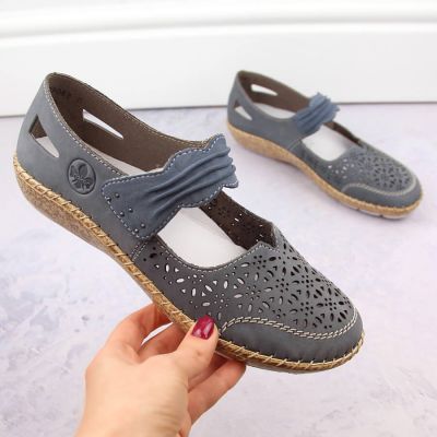 12. Rieker W RKR648 blue openwork leather shoes