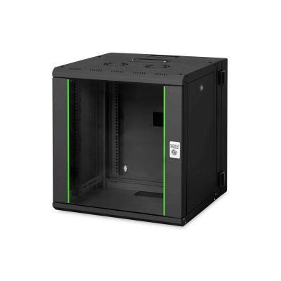 Digitus Unique 19" 12U 600x600 wall-mounted network cabinet, glass door, black, sectional, folded, 100kg