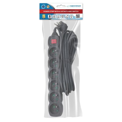 11. ESPERANZA POWER STRIP 6 OUTLETS 5M SWITCH BLACK ELK219K