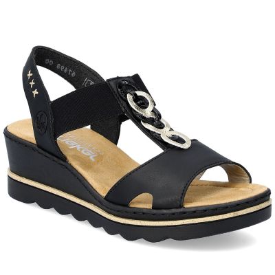 Women's comfortable platform wedge sandals black Rieker 67498-00