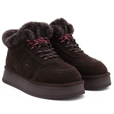 4. Women's leather suede platform ankle boots brown Big Star UU274312
