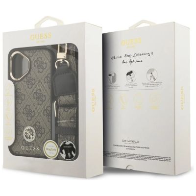 9. Guess 4G Strass Logo & Big Strap Metal Buttons MagSafe Case for iPhone 17 - Brown
