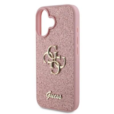 6. Guess Fixed Glitter Big 4G iPhone 16 Case - Pink