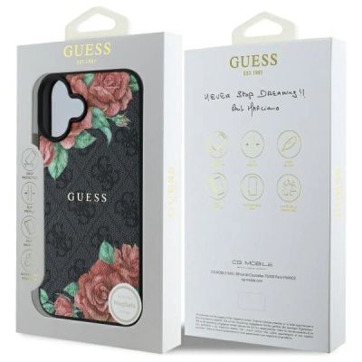 8. Guess GUHMP16SP4ROPEMCK iPhone 16 6.1" black/black hardcase 4G Flowers Print MagSafe