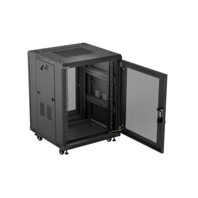 5. Floor-standing 19" 15U 600x600 RACK installation cabinet, black, perforated doors, Lanberg (flat pack)