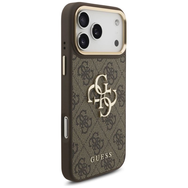 4. Guess 4G Big 4G Classic Logo Big Strap Metal Buttons Case for iPhone 17 Pro Max - Brown