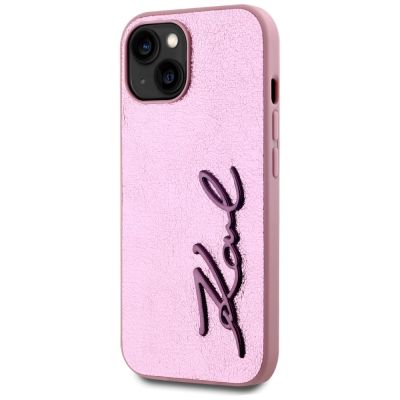 2. Karl Lagerfeld Wrinkled Metal Signature iPhone 15 Case - Pink