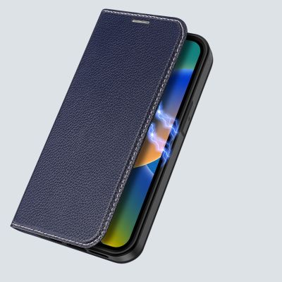 7. Dux Ducis Skin X2 case for iPhone 14 Plus case with magnetic flap blue