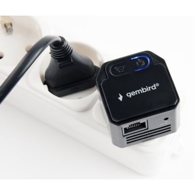 4. GEMBIRD WIFI REPEATER MINI WNP-RP300-03-BK B/G/N300 + RJ45 SOCKET, FOR 230V SOCKET, BLACK