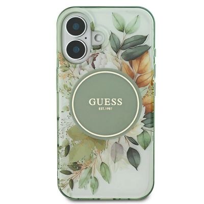 3. Guess IML Flower & Tonal Circle MagSafe case for iPhone 16 Plus - green