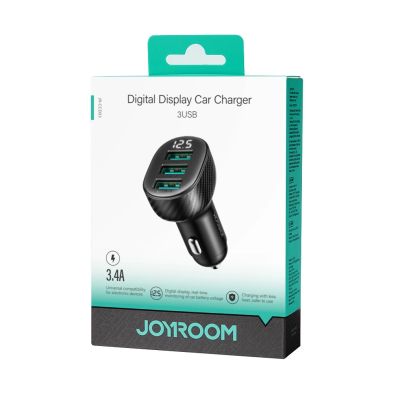 5. Joyroom JR-CCD03 3.4A Car Charger with Display 3x USB-A - Black