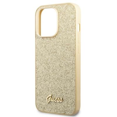6. Guess Glitter Script Case for iPhone 14 Pro - Gold