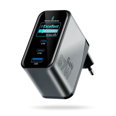 9. EVERACTIVE GAN WALL CHARGER 1 X USB, 2 X USB-C QUICK CHARGE 4+ 67W BLACK SC-670Q