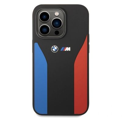 3. BMW Silicone Blue&Red Stripes M Collection Case for iPhone 15 Pro Max - Black