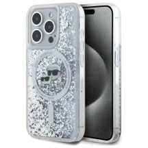 Karl Lagerfeld Liquid Glitter Karl & Choupette Head Magsafe Case for iPhone 15 Pro Max - Clear