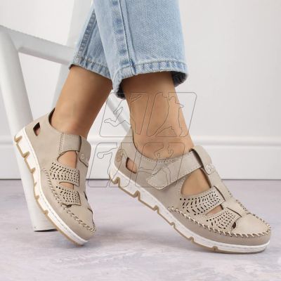 14. Rieker W RKR651 beige leather openwork shoes with velcro