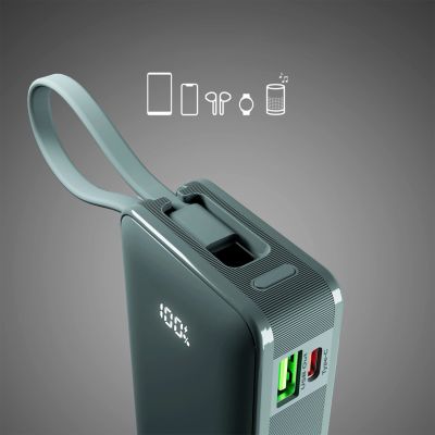 6. Powerbank SBS 10000 mAh 20W with built-in USB-C cable and digital display - gray