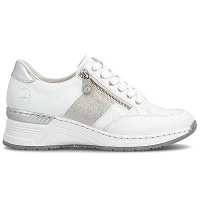 2. Women's sneakers with zipper, white, Rieker N4322-80