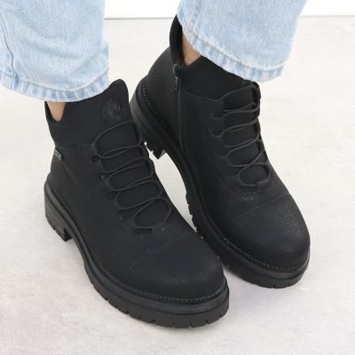 8. Women’s Black Leather Ankle Boots with Elastic Gussets, Rieker Y3163-00