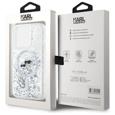 8. Karl Lagerfeld Liquid Glitter Karl & Choupette Head Magsafe Case for iPhone 15 Pro Max - Clear