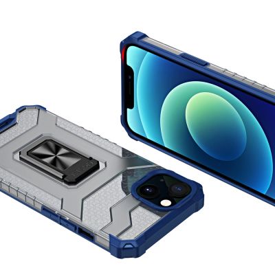 5. Crystal Ring Case Kickstand Tough Rugged Cover for iPhone 13 mini blue